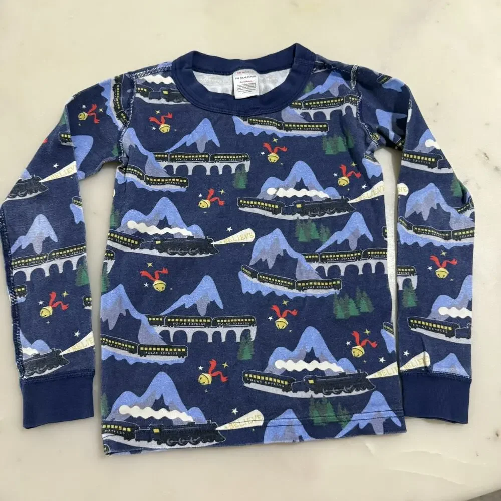 Hanna Andersson Boys 6-7 Mountain Train Print Pajama Top Cotton Long Sleeve